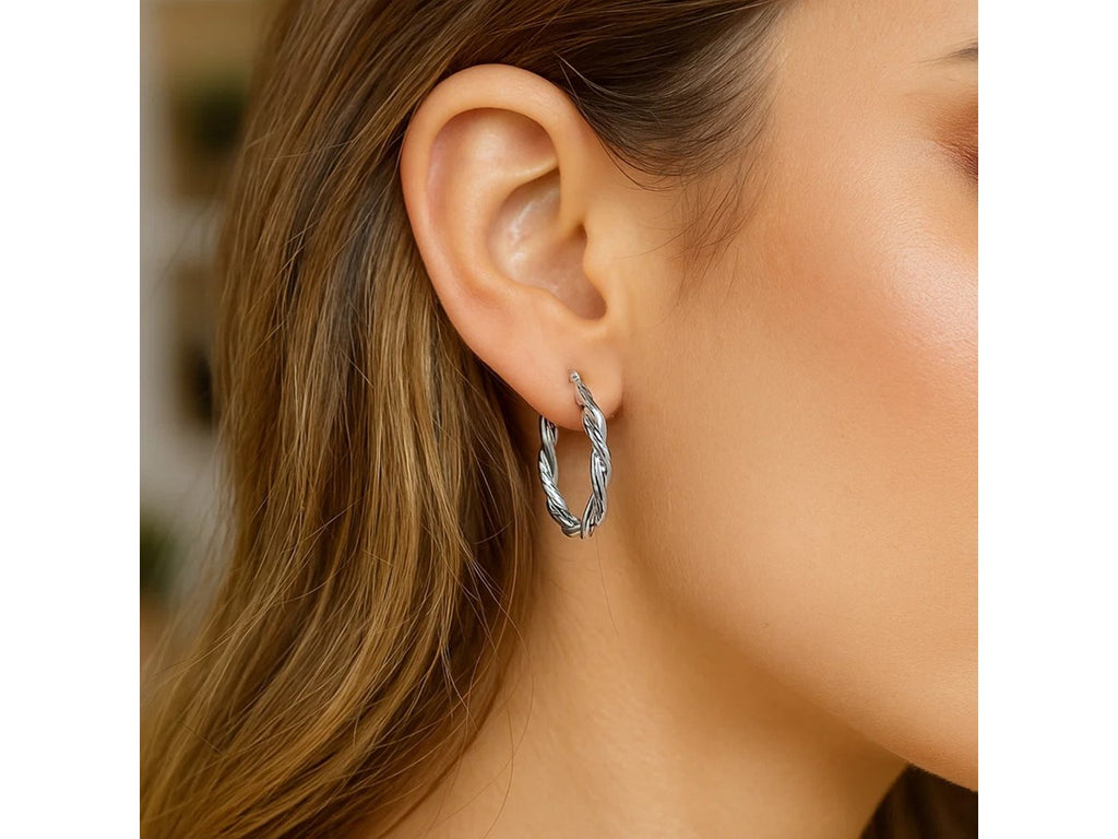 Diamond Cut Braid Oval Hoop Earrings