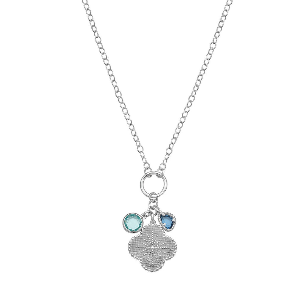 Floral CZ Charm Sterling Silver Necklace