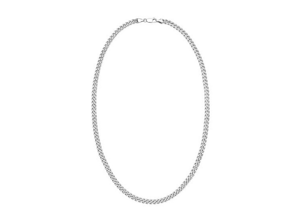 Vintage Puffed Miami Cuban Chain Necklace 6.10mm Rhodium Sterling Silver