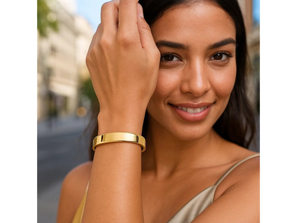 Wide Classic Polished Bangle Bracelet with Box Clasp