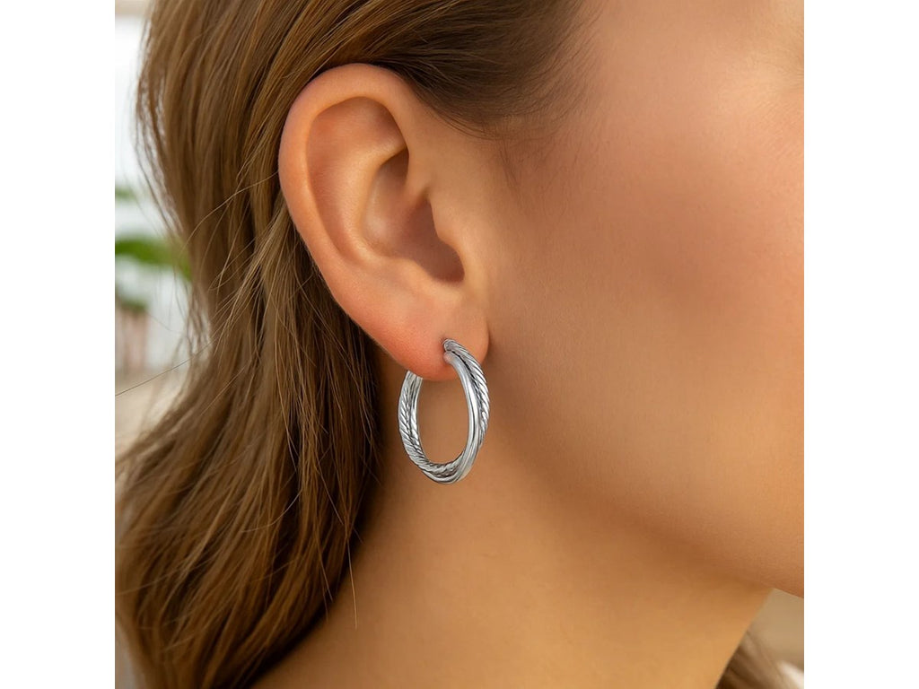 Triple Textured Silver Hoop Earrings