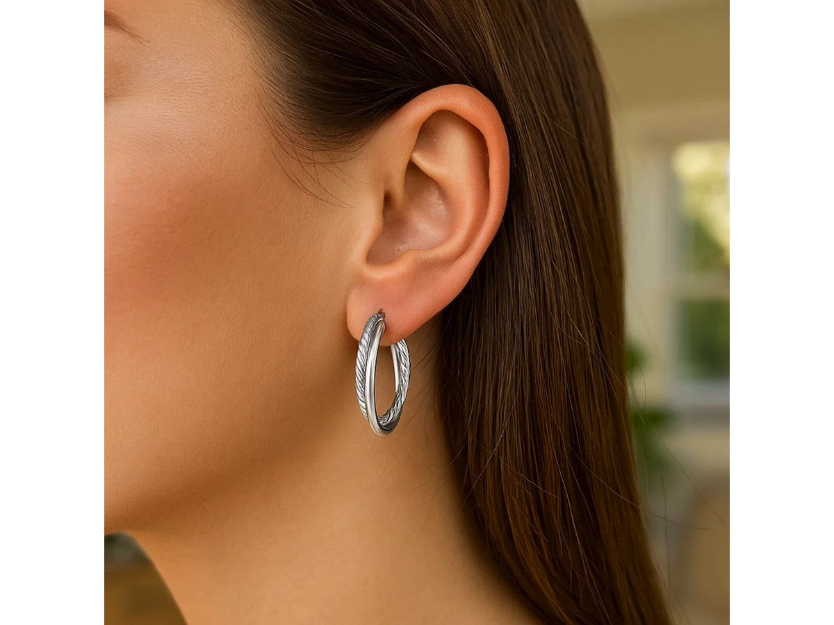 Triple Textured Silver Hoop Earrings
