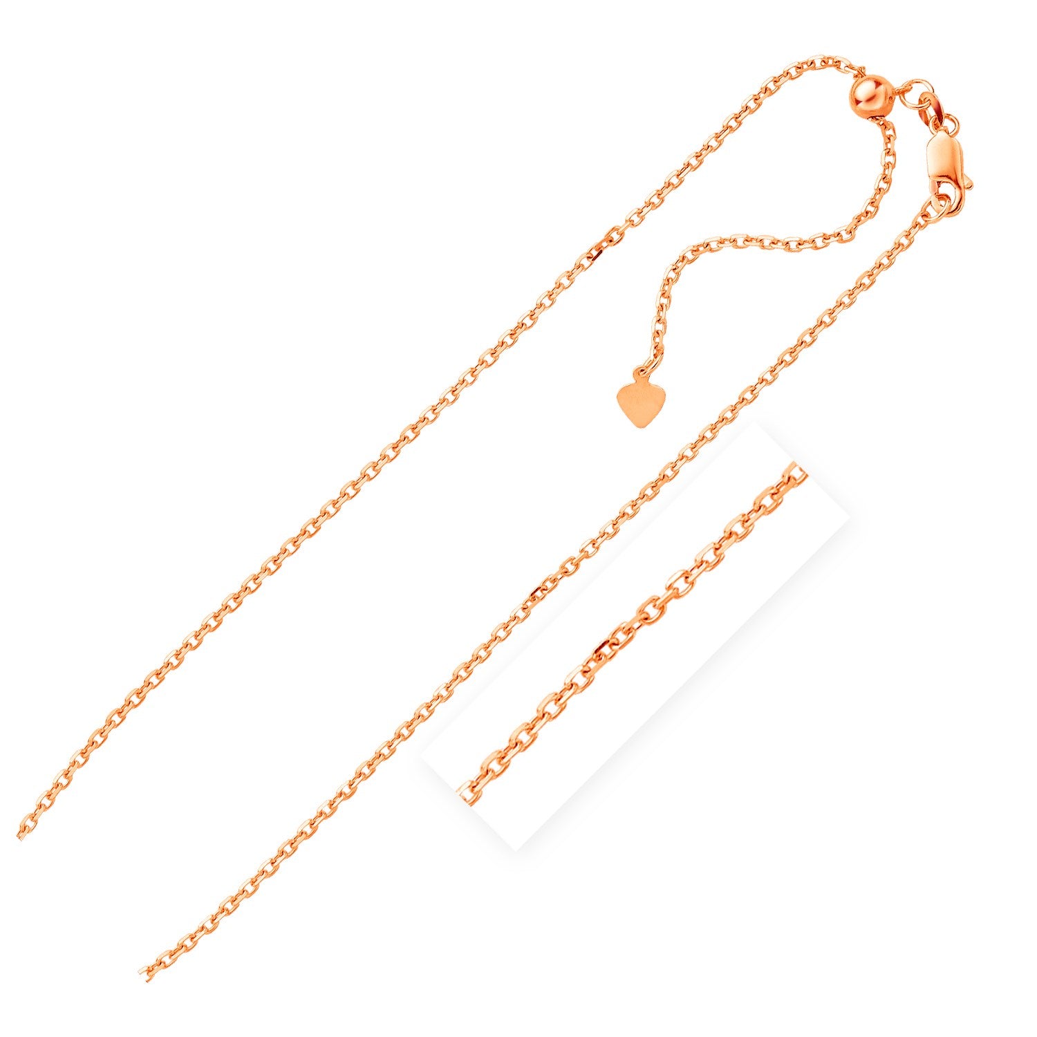 Adjustable Rose Finish Cable Chain Necklace 1.80mm Sterling Silver