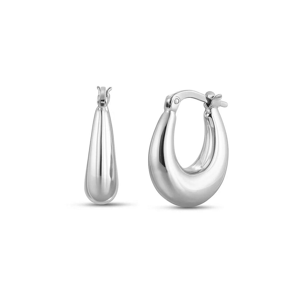 Puffed Graduated Silver Hoop Earrings