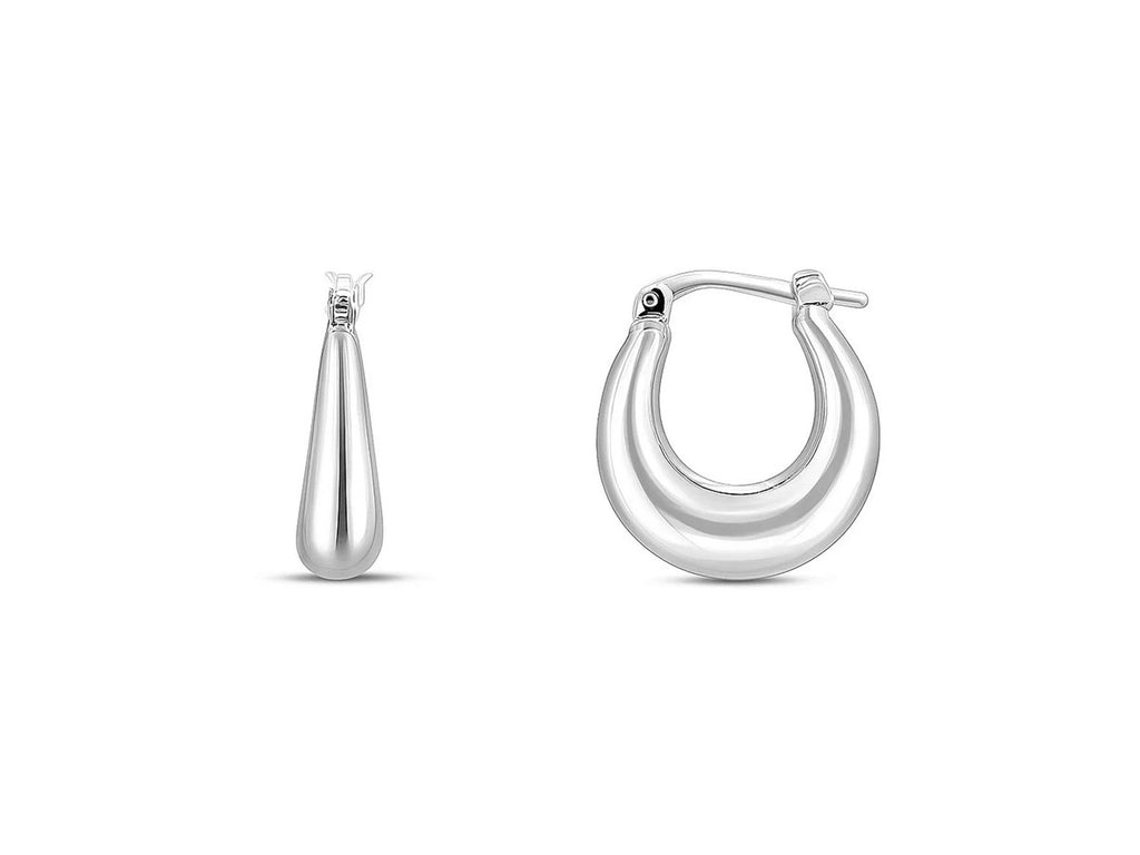 Puffed Graduated Silver Hoop Earrings