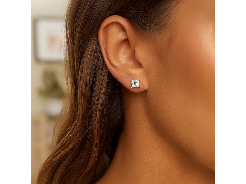 Princess Cut CZ Stud Earrings