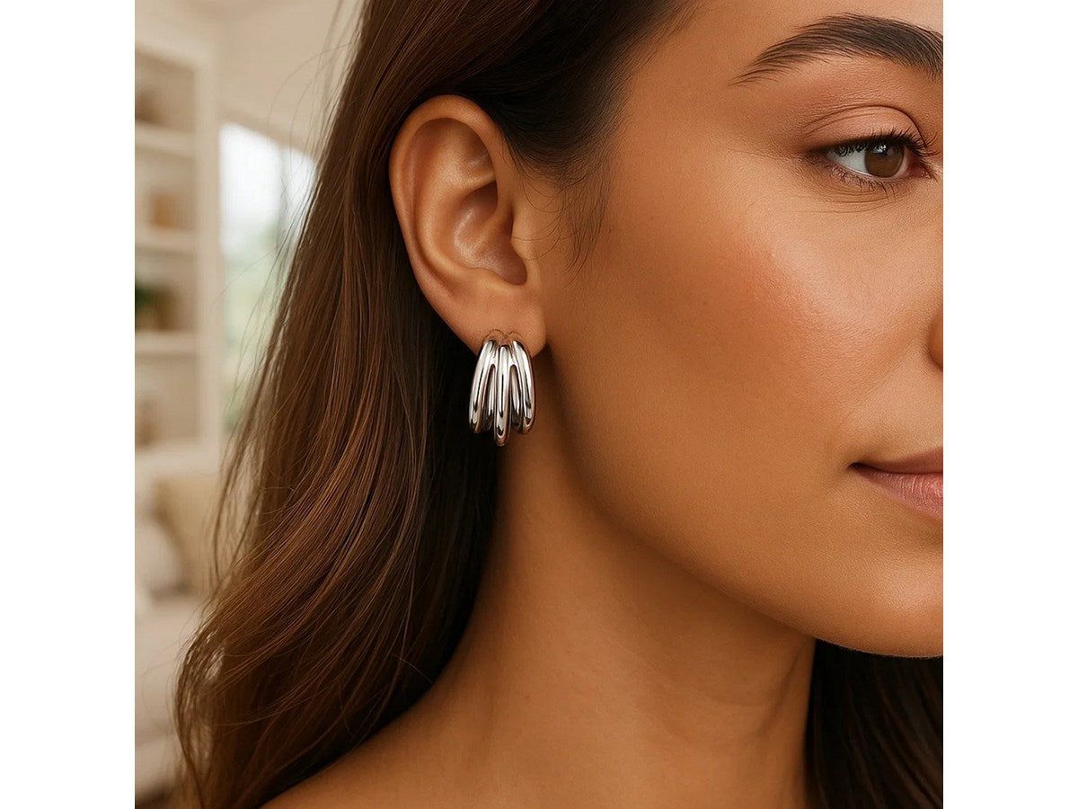 Triple Strand Barrel Hoop Earrings