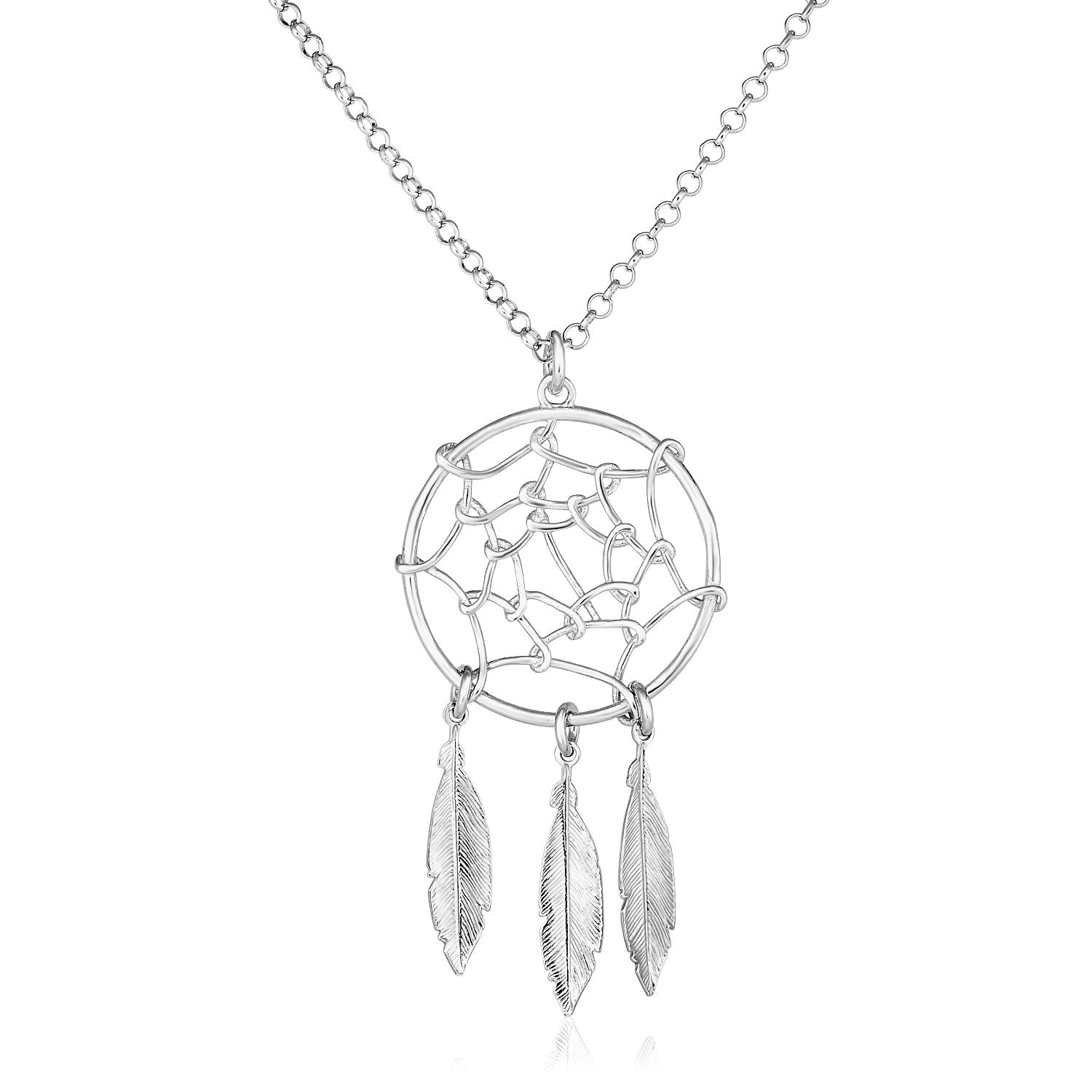 Dream Catcher Pendant Sterling Silver Necklace