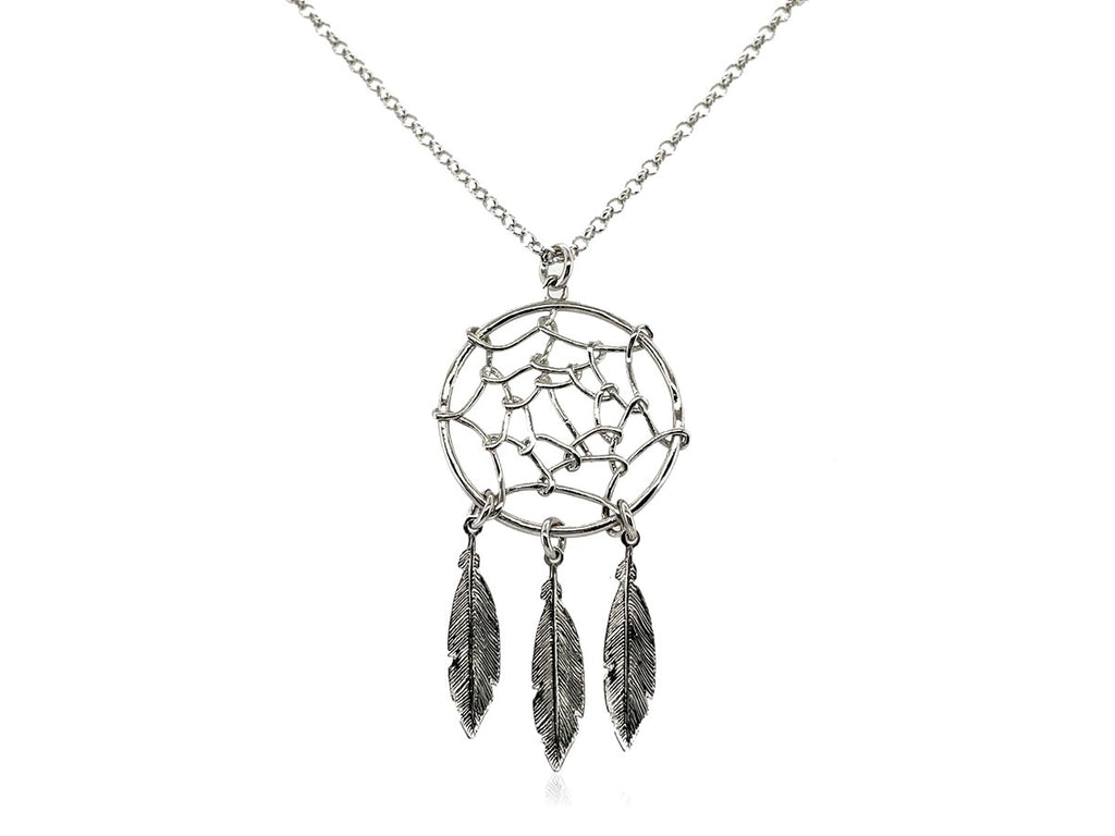 Dream Catcher Pendant Sterling Silver Necklace