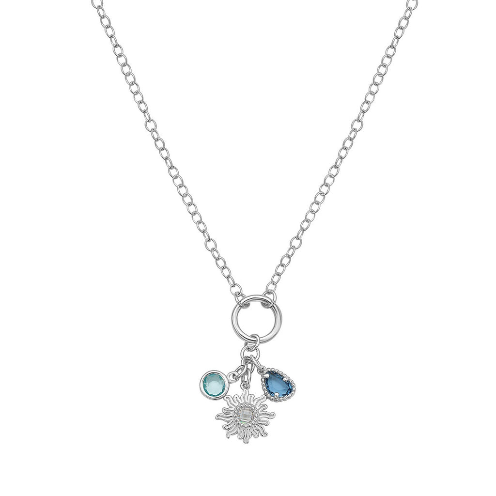 Sunflower CZ Charm Sterling Silver Necklace