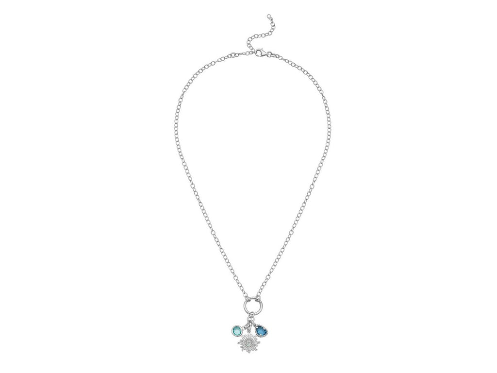 Sunflower CZ Charm Sterling Silver Necklace