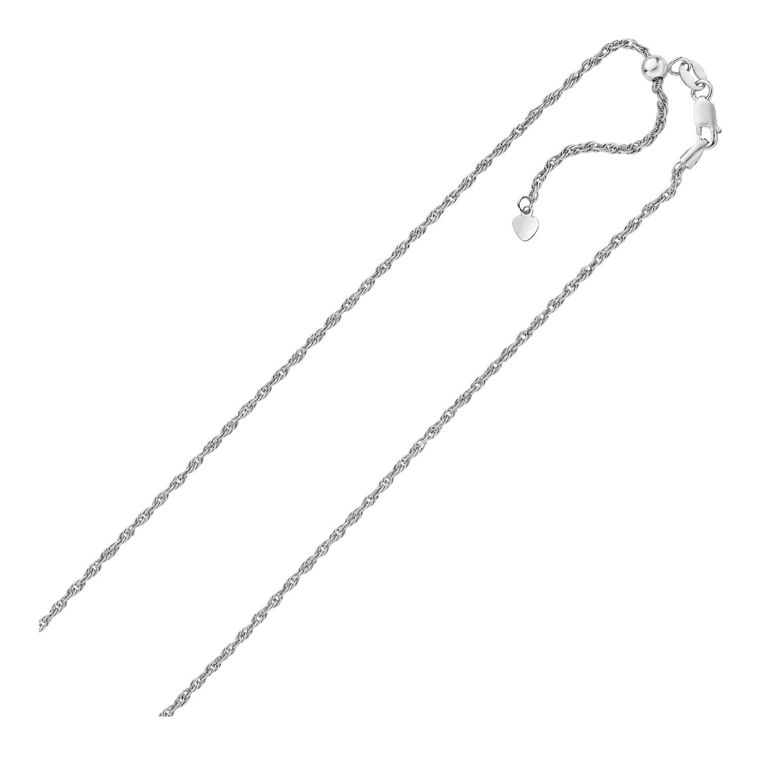 Adjustable Sterling Silver Rope Chain Necklace with Heart Accent (1.50 mm)