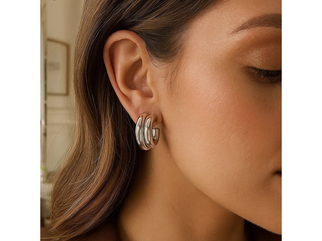 Double Row Interlocking Hoop Earrings