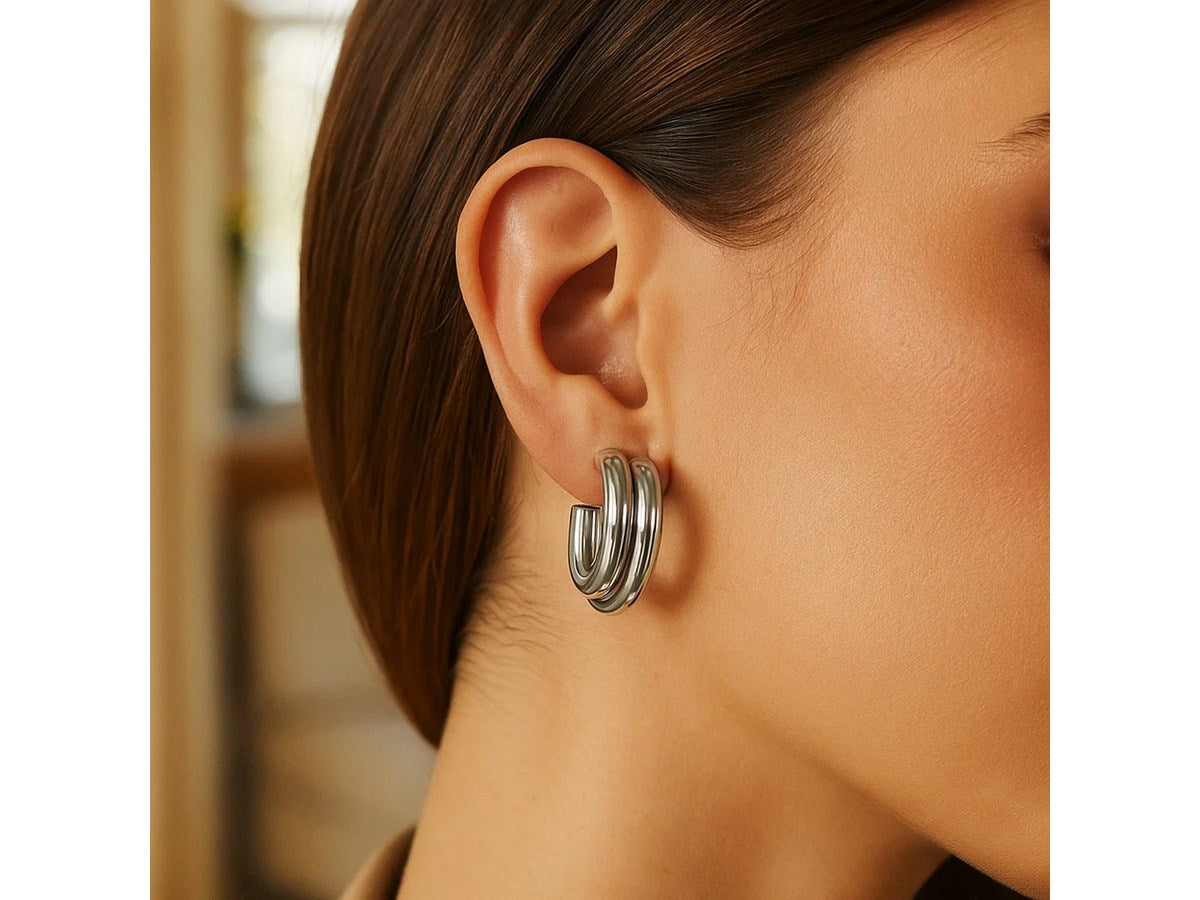 Double Row Interlocking Hoop Earrings