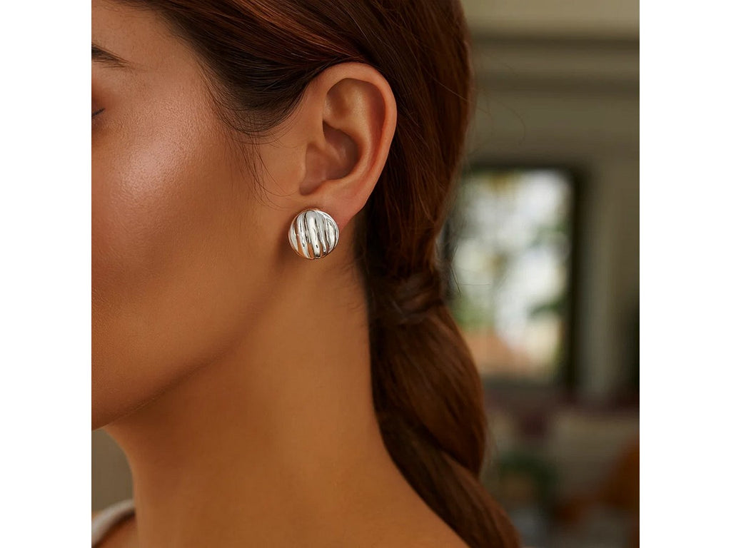 Sculpted Domed Disc Stud Earrings