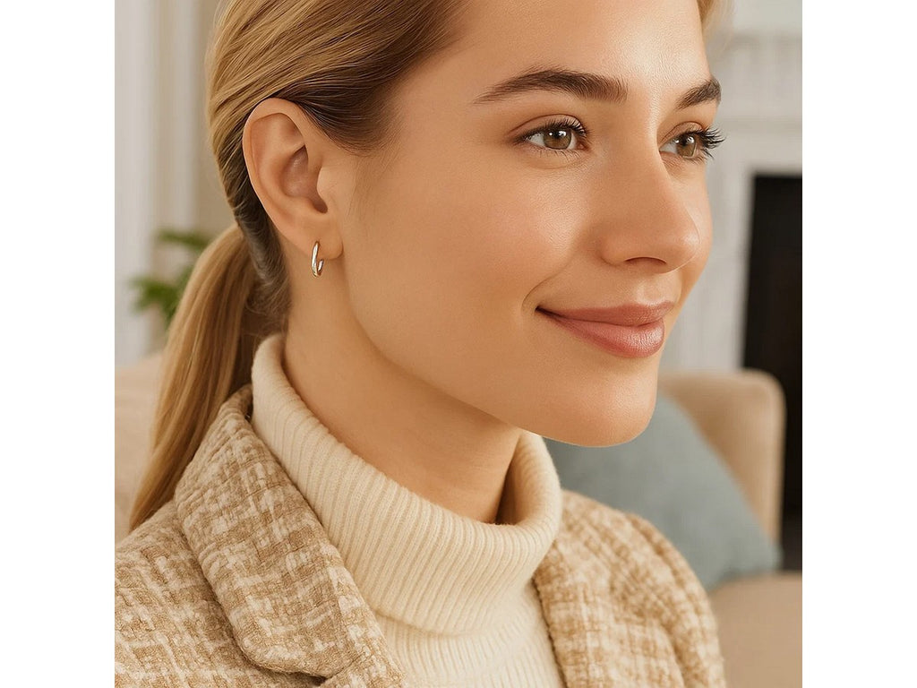 Thin Sterling Silver Hoop Earrings Rhodium