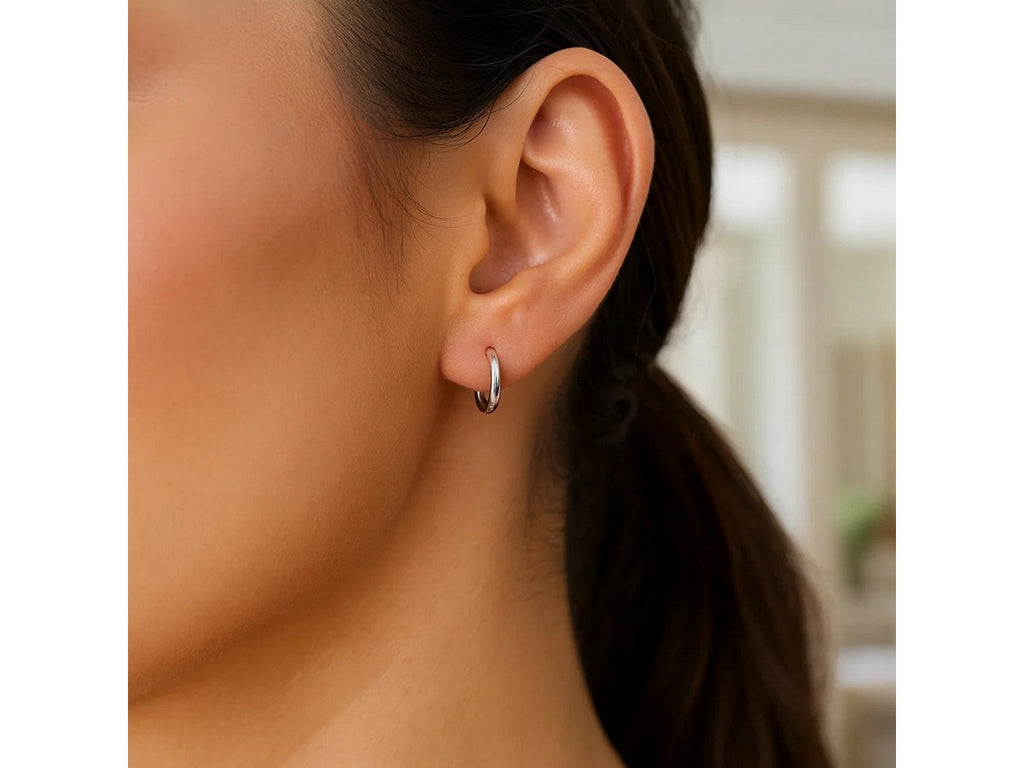 Thin Sterling Silver Hoop Earrings Rhodium