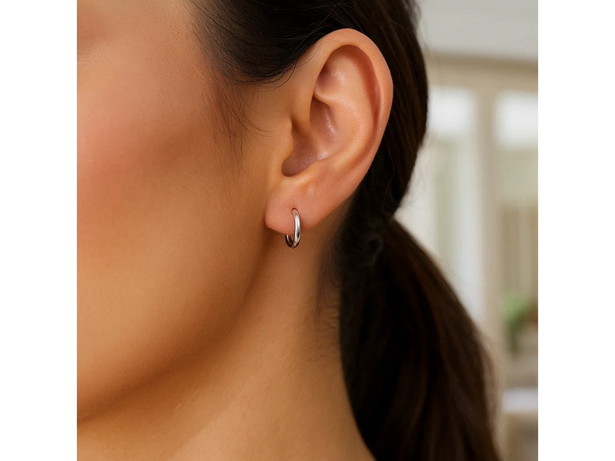Thin Sterling Silver Hoop Earrings Rhodium