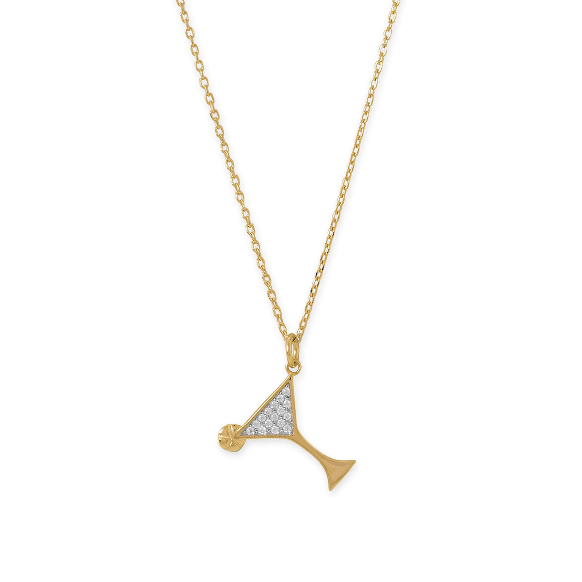 14 Karat Gold Plated CZ Martini Charm Necklace
