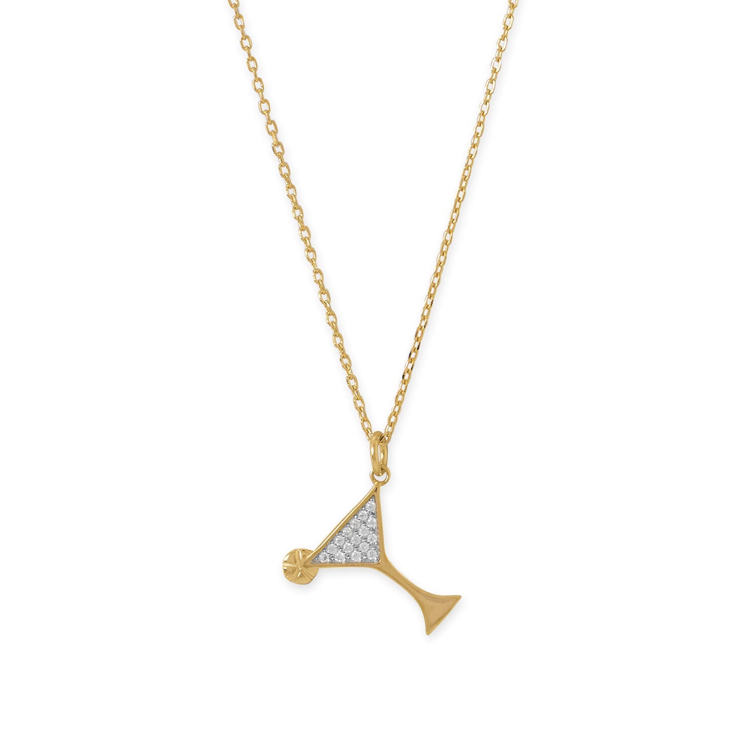 14 Karat Gold Plated CZ Martini Charm Necklace