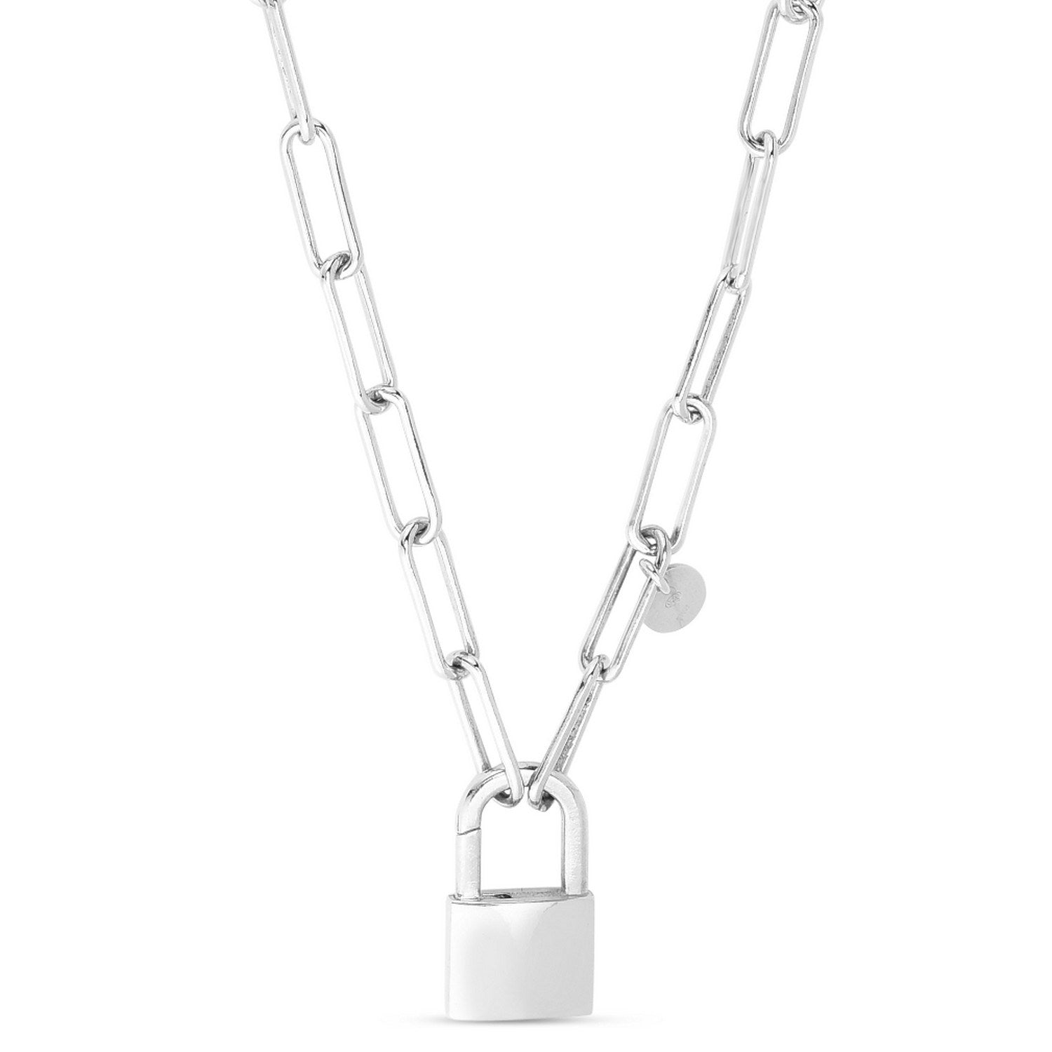 Lock Pendant Paperclip Link Silver Necklace