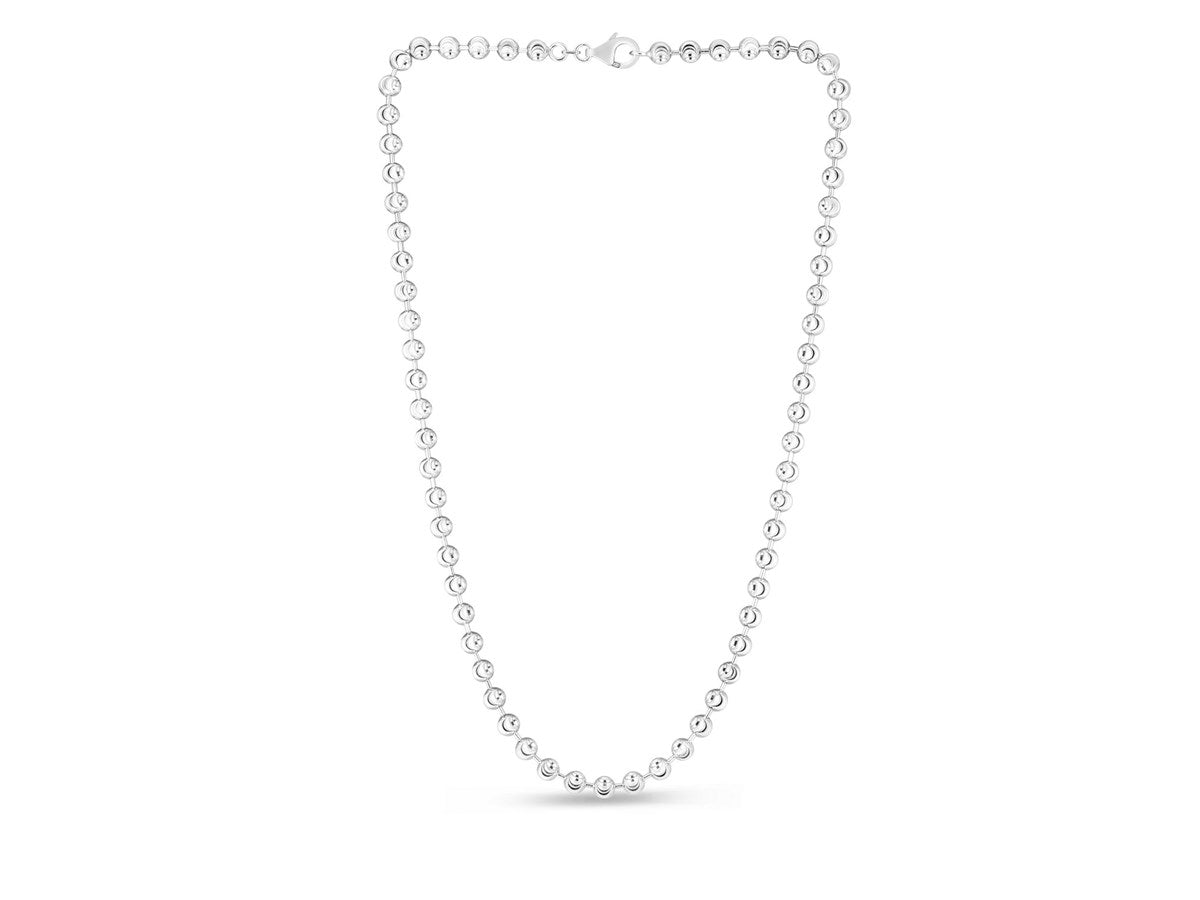 Moon Cut Bead Chain Necklace in Rhodium-Plated Sterling Silver (5.00 mm)