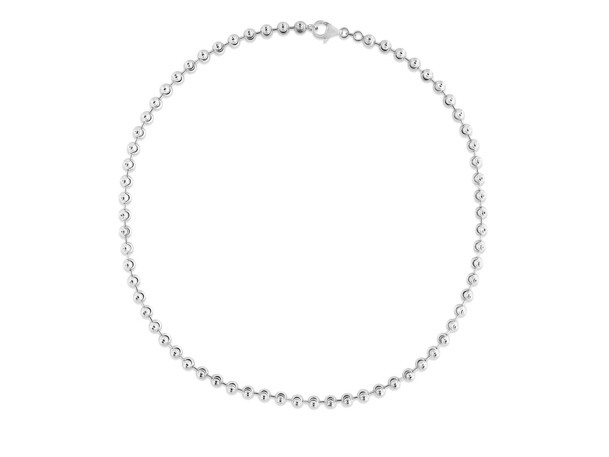 Moon Cut Bead Chain Necklace in Rhodium-Plated Sterling Silver (5.00 mm)