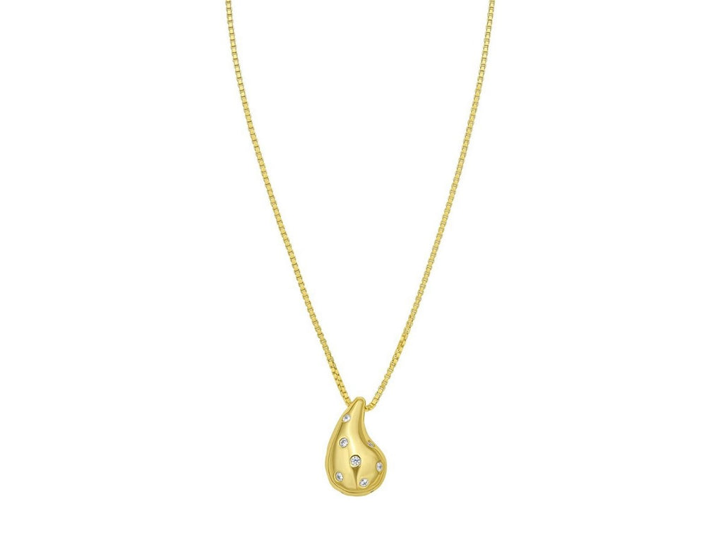 Puffed Raindrop CZ Silver Pendant Necklace