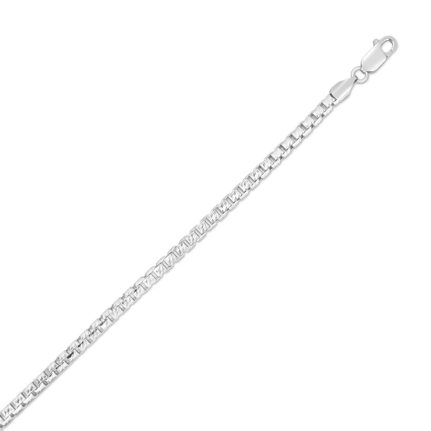 Rockstar Cut Round Box Chain Necklace in Rhodium-Plated Sterling Silver (3.90 mm)