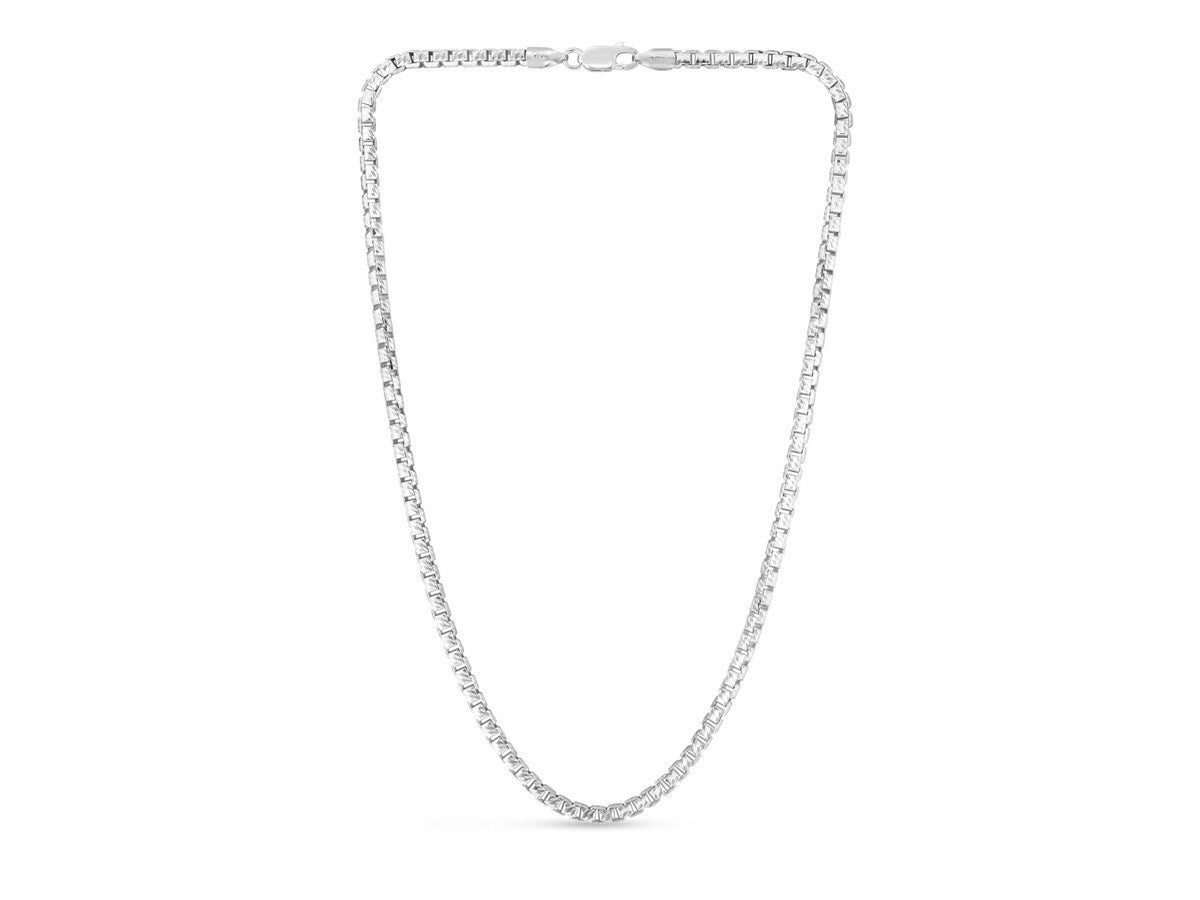Rockstar Cut Round Box Chain Necklace in Rhodium-Plated Sterling Silver (3.90 mm)