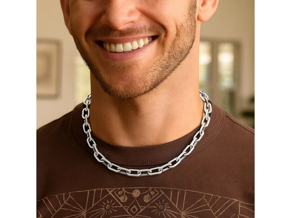 Squared Paperclip Chain Necklace in Sterling Silver (10.20 mm)