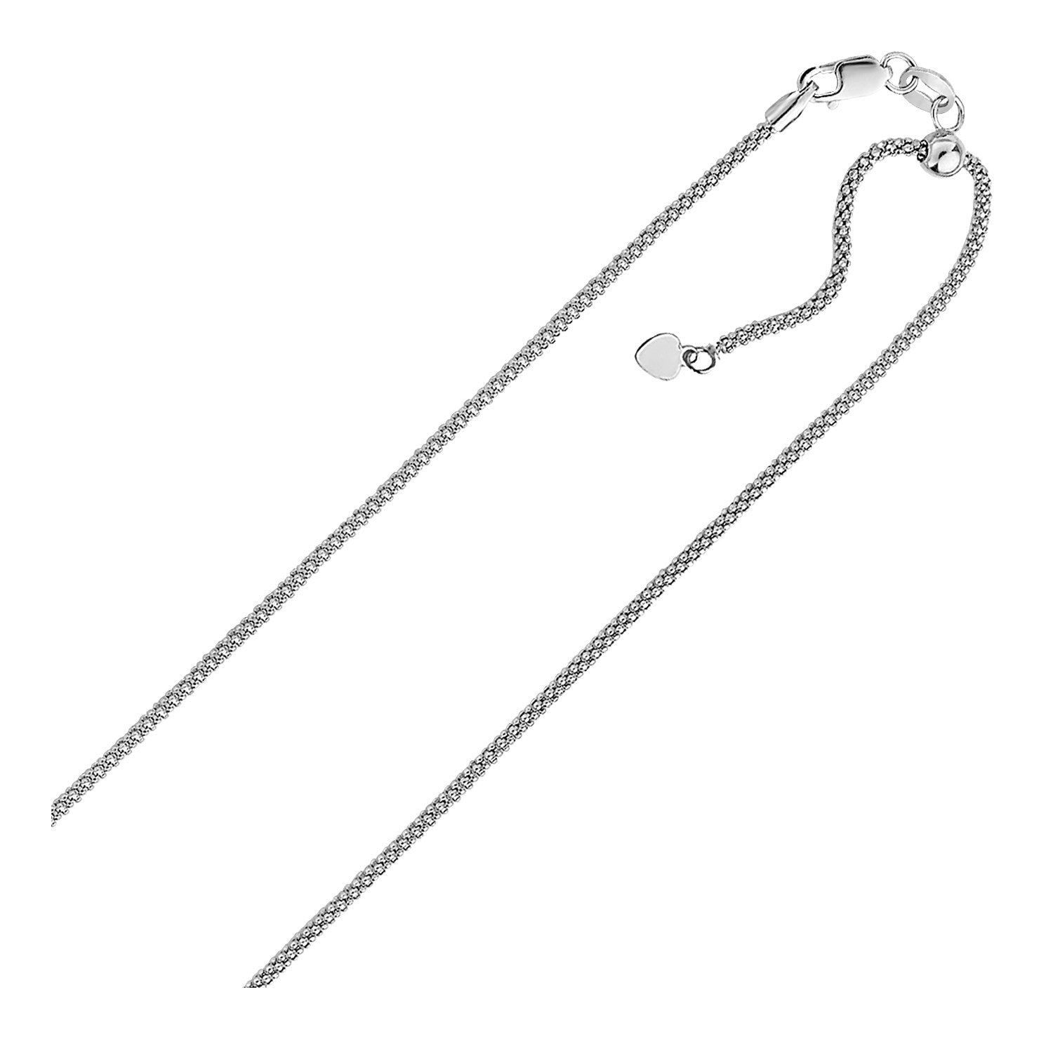 Sterling Silver Adjustable Popcorn Chain Necklace – 0.80 mm