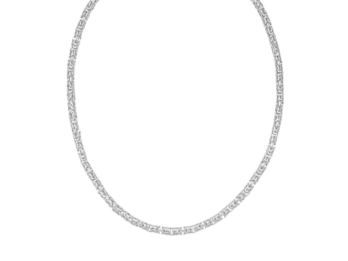 Solid Round Byzantine Chain Necklace in Rhodium-Plated Sterling Silver (4.60 mm)