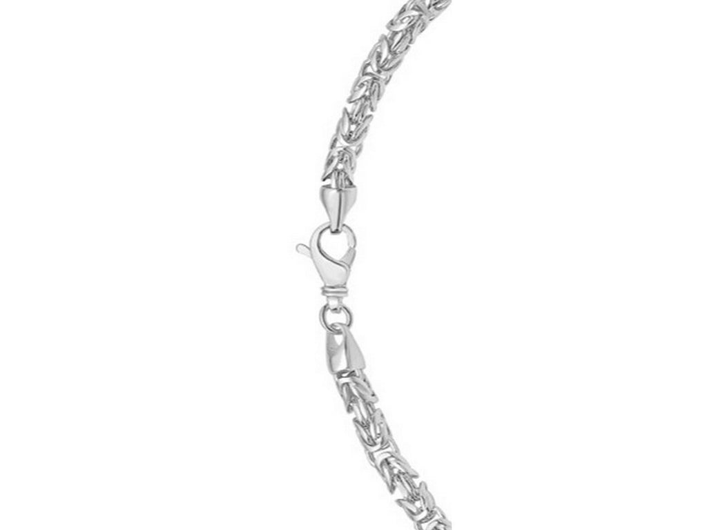 Solid Round Byzantine Chain Necklace in Rhodium-Plated Sterling Silver (4.60 mm)