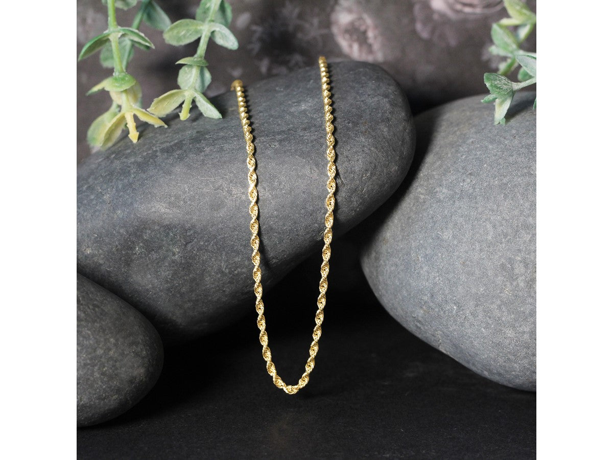 14KT Yellow Gold Diamond Cut Rope Chain Necklace