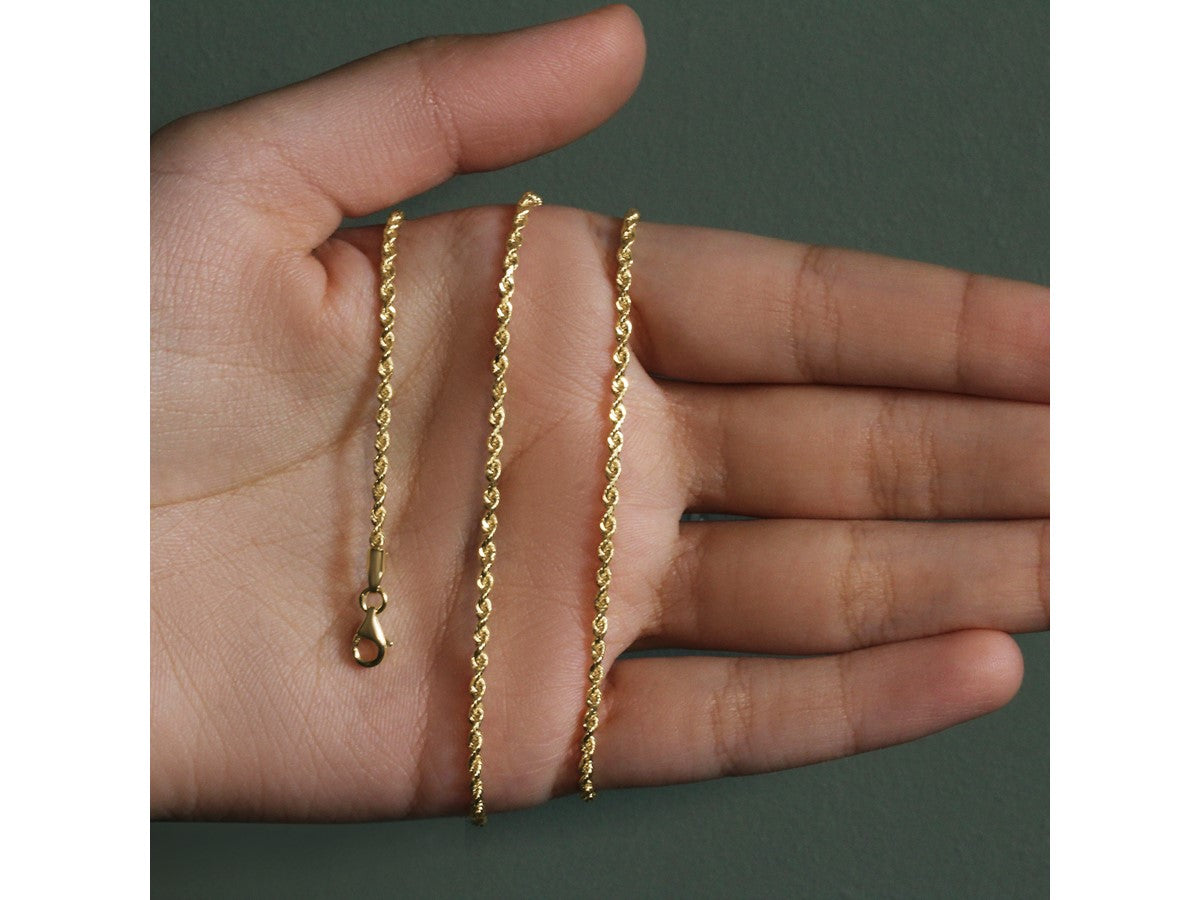 14KT Yellow Gold Diamond Cut Rope Chain Necklace