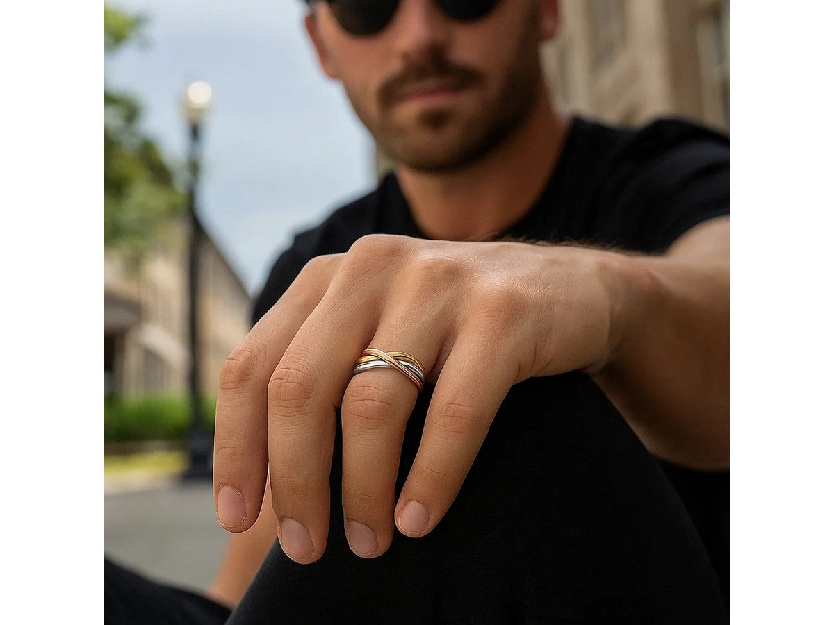 Tri-Color Twist Design Stackable Ring