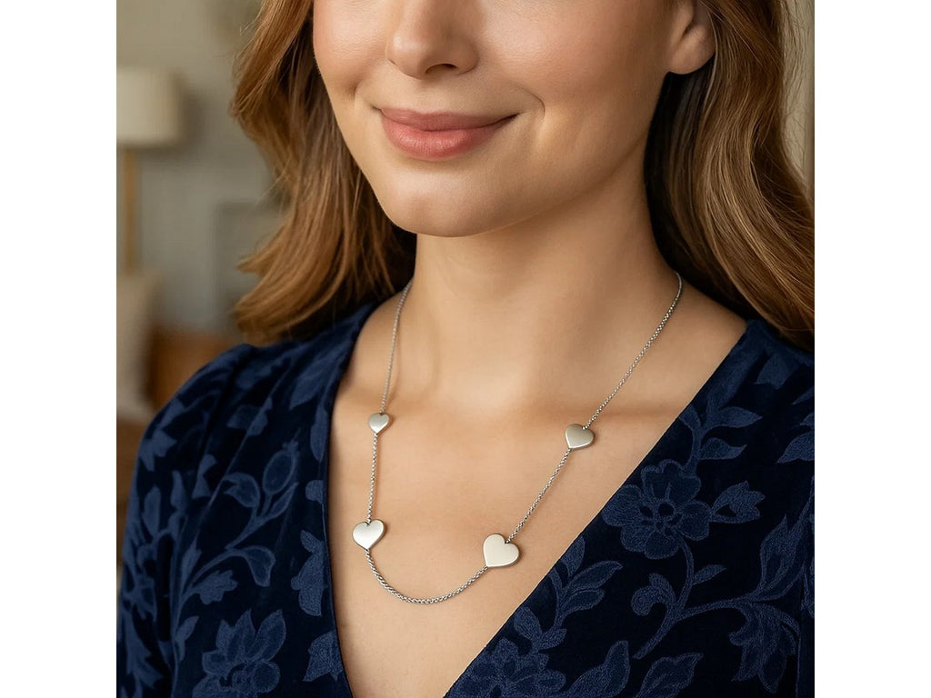 Heart Station Sterling Silver Chain Necklace