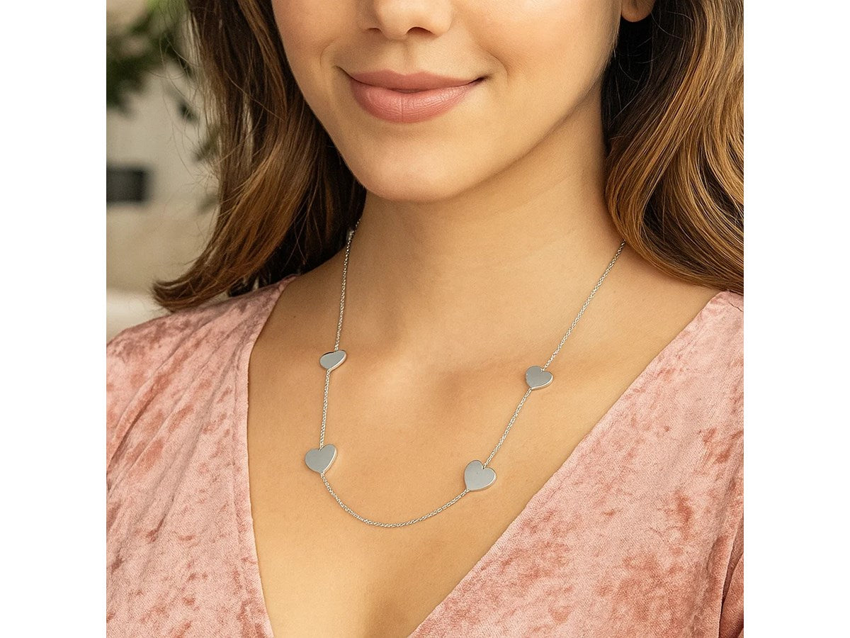 Heart Station Sterling Silver Chain Necklace