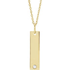 Yellow Gold .03 CT Diamond Engravable Bar Necklace Adjustable 16 to 18 Inch Pendant
