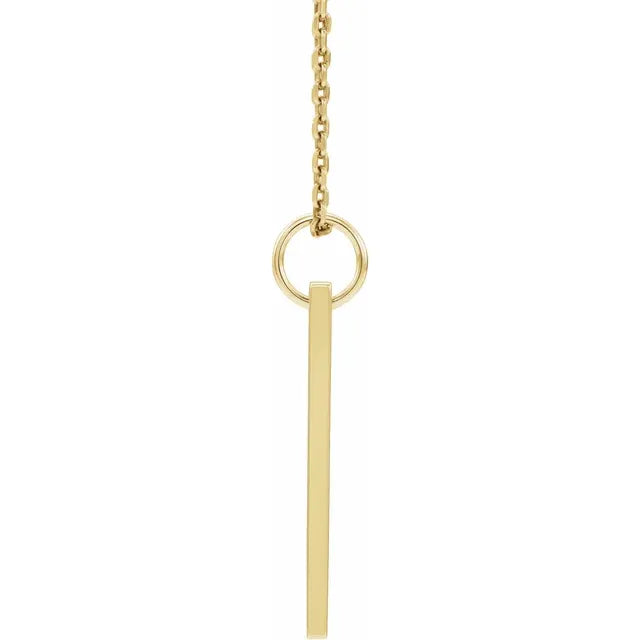 Yellow Gold .03 CT Diamond Engravable Bar Necklace Adjustable 16 to 18 Inch Pendant