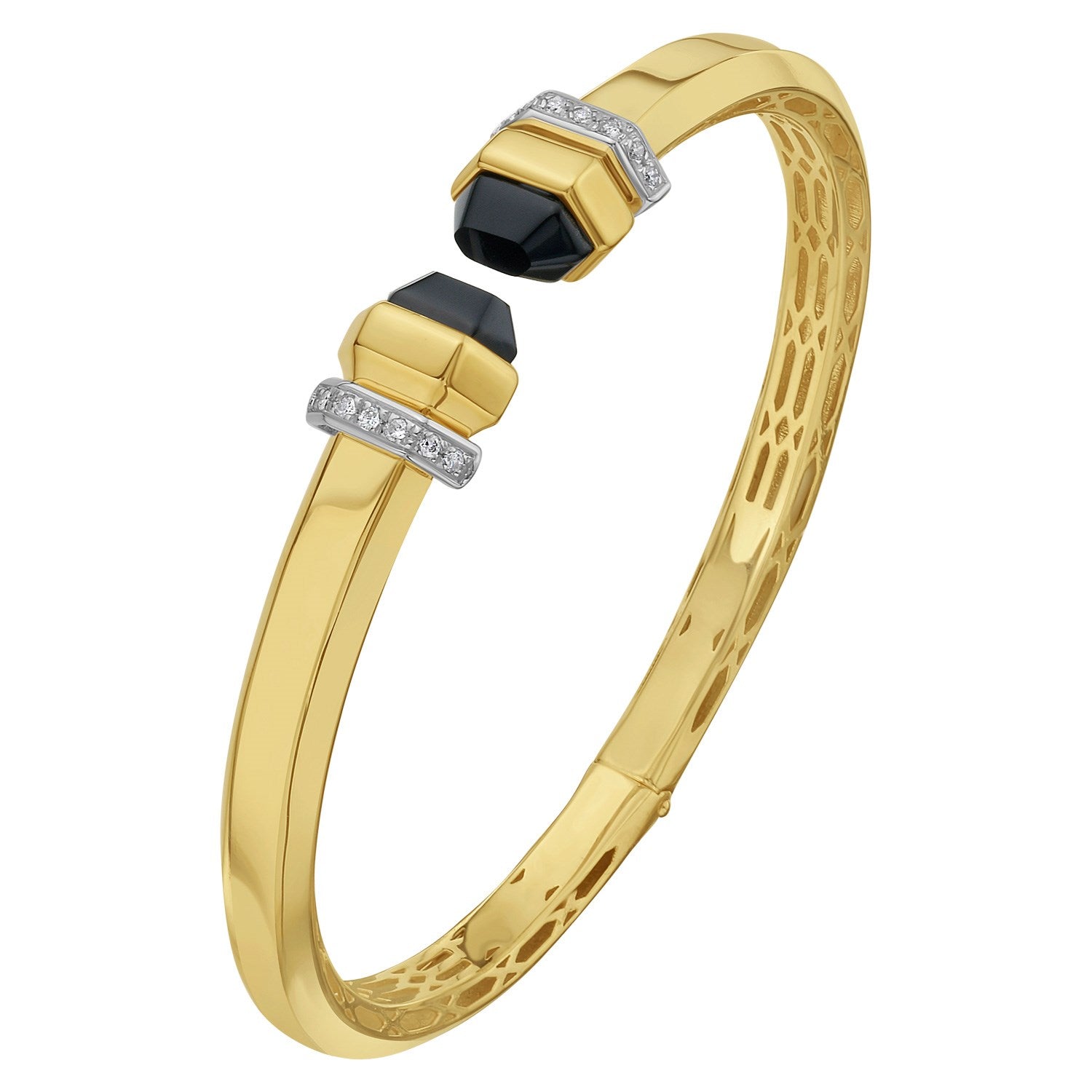 Black Pyramid Diamond Art Deco Cuff Bangle 0.14 CT