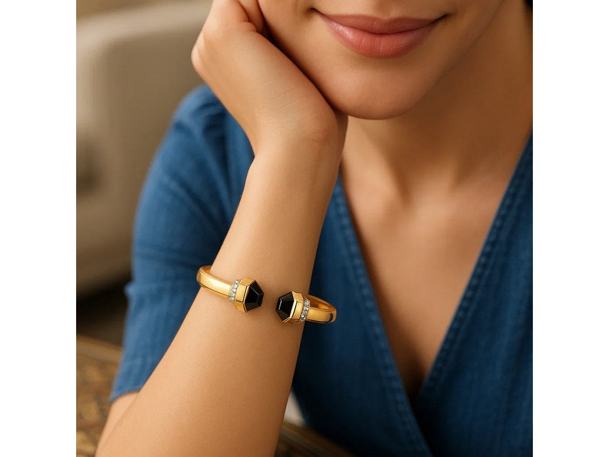 Black Pyramid Diamond Art Deco Cuff Bangle 0.14 CT