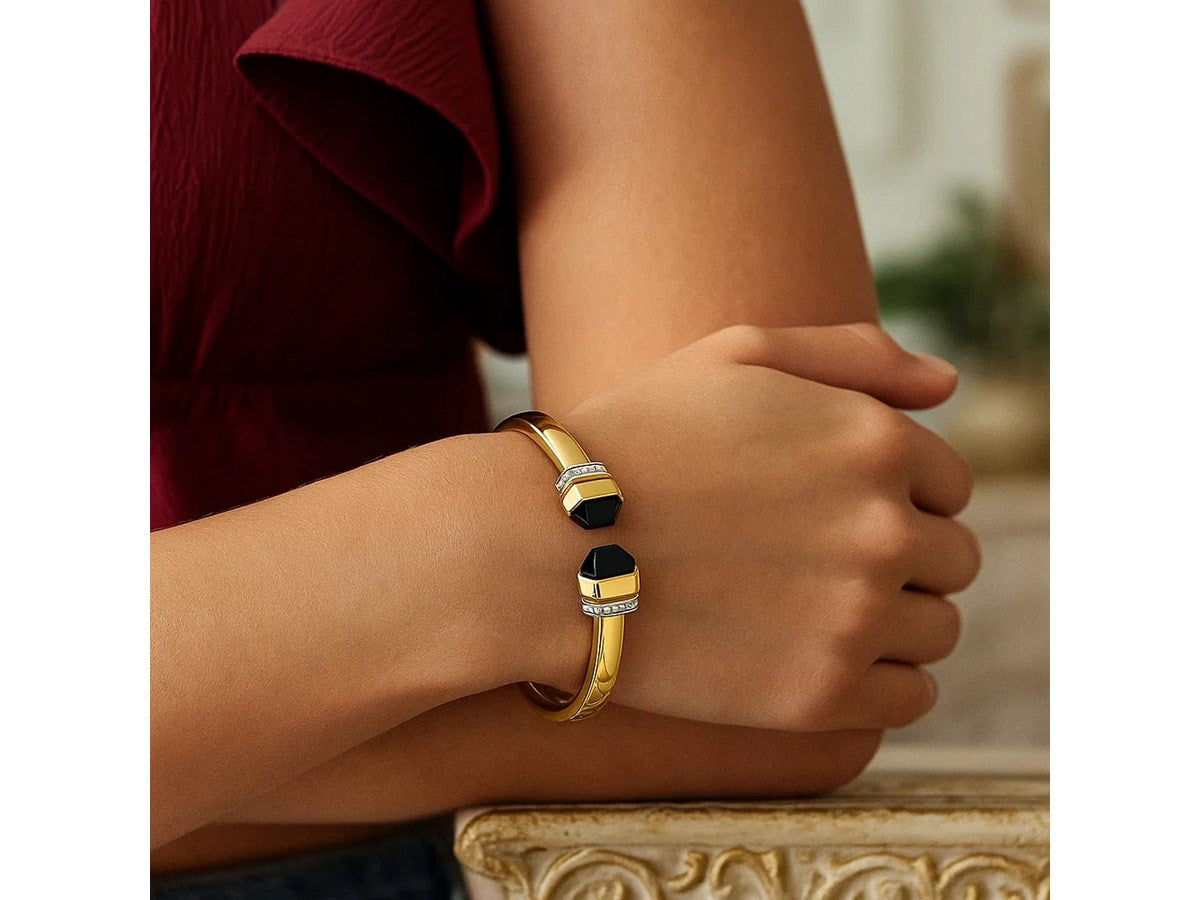 Black Pyramid Diamond Art Deco Cuff Bangle 0.14 CT