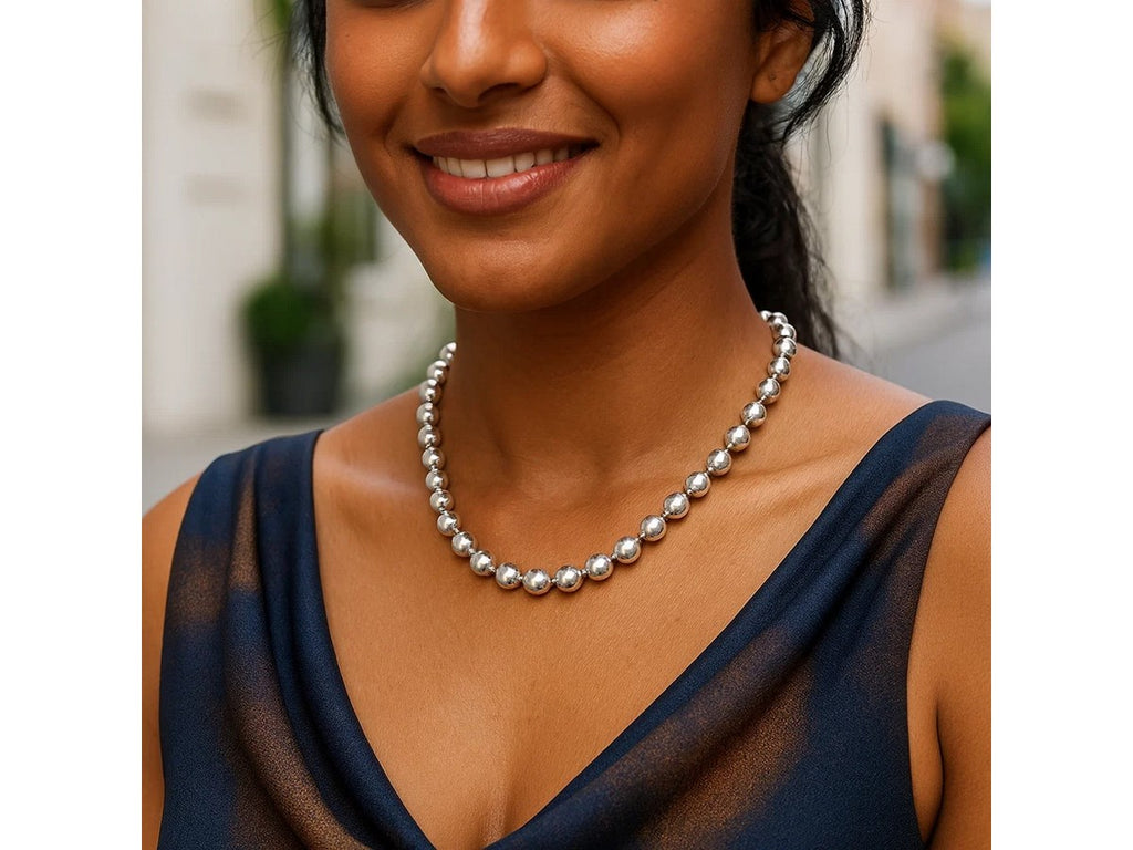 Bold Beaded Sterling Silver Statement Necklace
