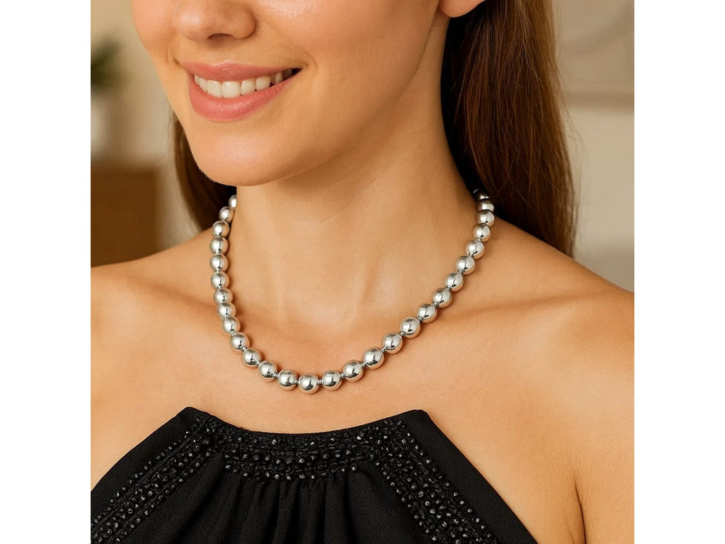 Bold Beaded Sterling Silver Statement Necklace