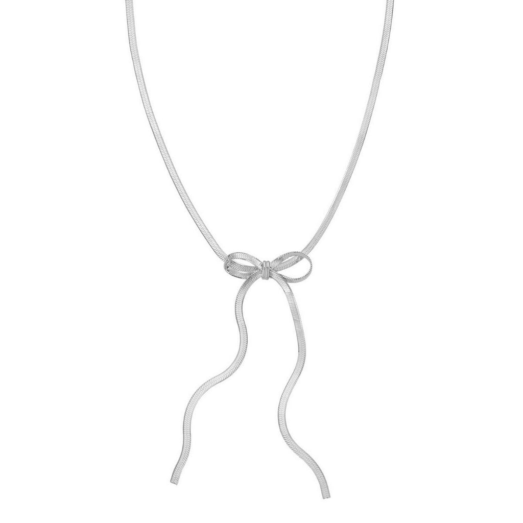 Elegant Snake Chain Bow Necklace with Polished Finish