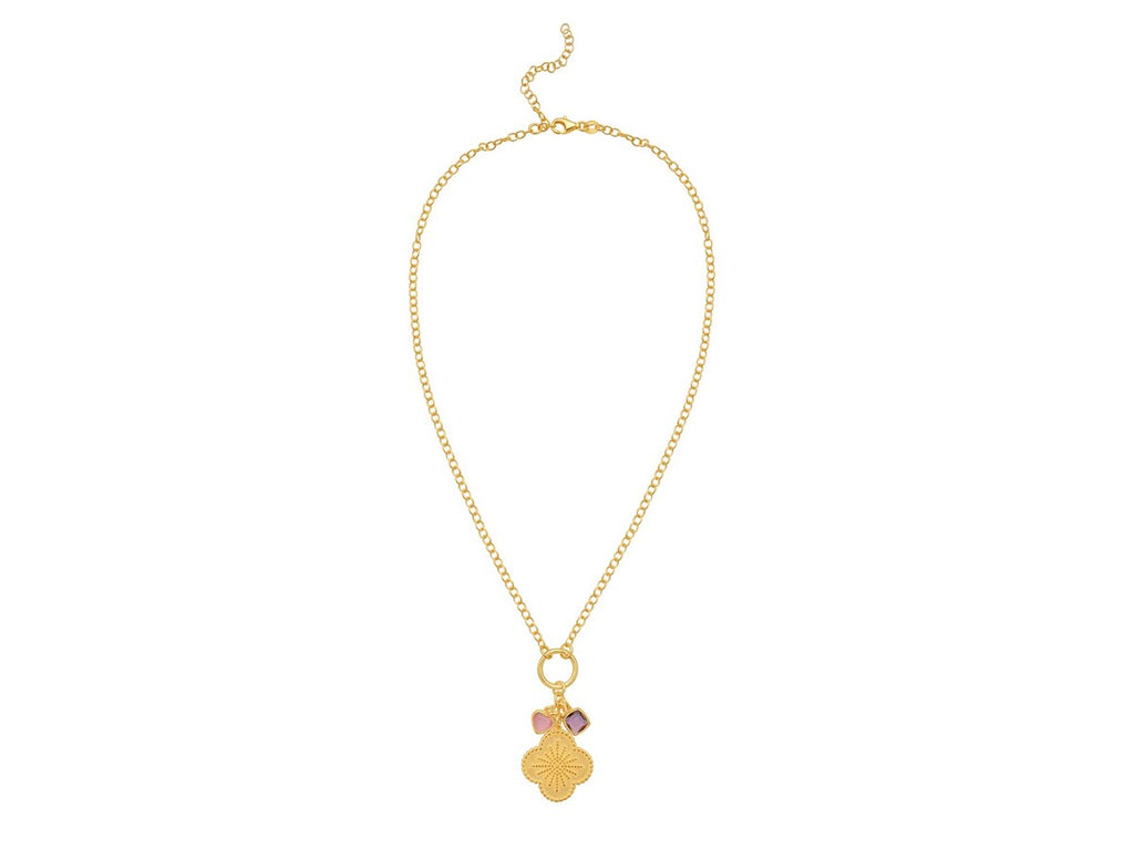 Floral CZ Charm Necklace with Polished Finish