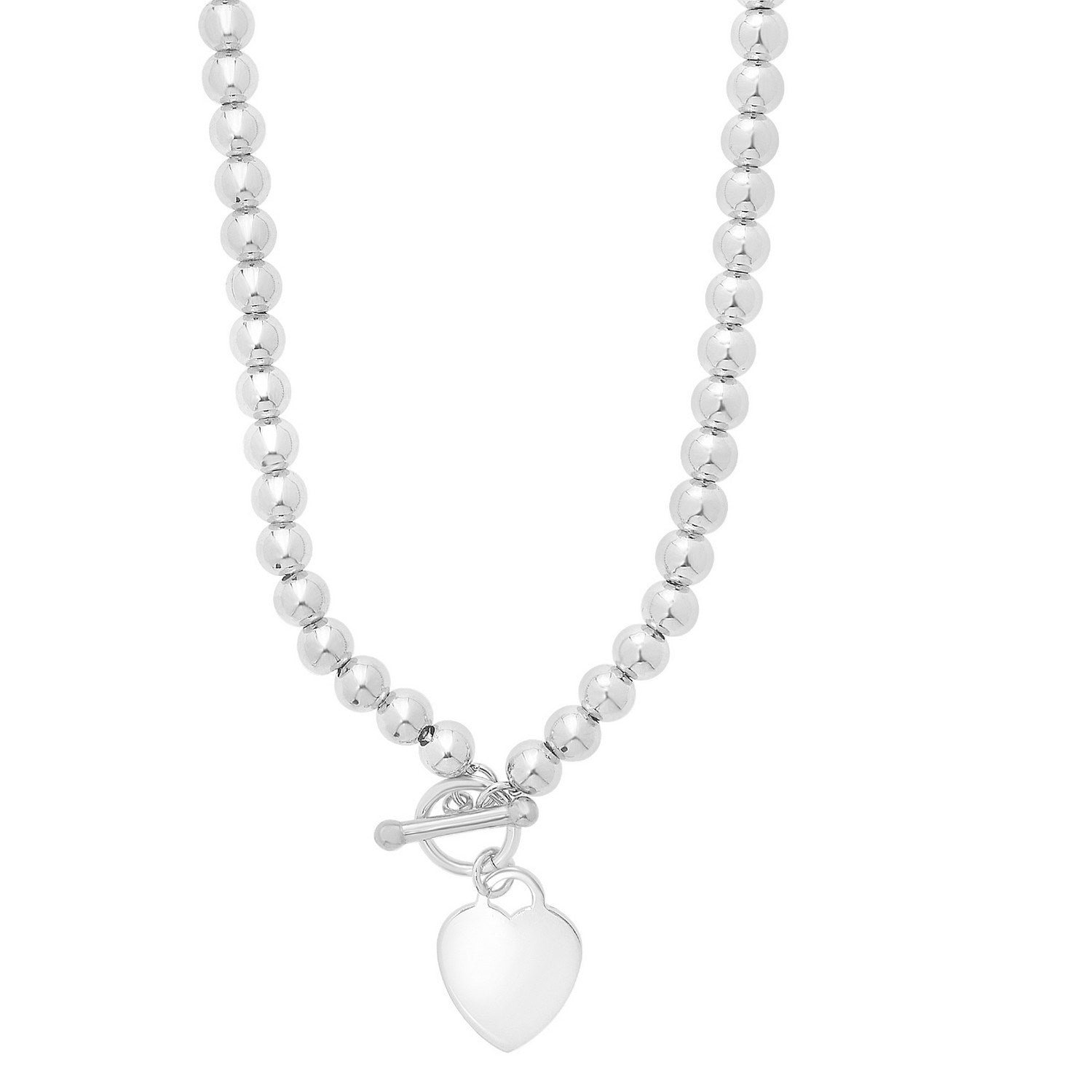 Beaded Heart Toggle Necklace with Polished Finish