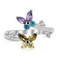 Multi-Tone Floral Cubic Zirconia Toe Ring in Rhodium Sterling Silver